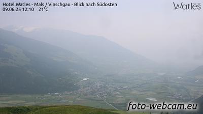 Preview delle webcam di Pramaggiore: Hotel Watles - Mals - Vinschgau - Blick nach Südosten